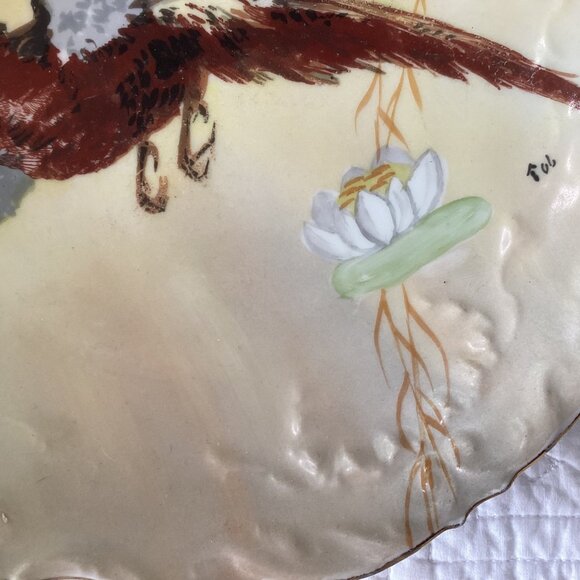 Limoges Hand-Painted Decorative Porcelain Plate Flying Bird & Flower Scalloped E - Picture 7 of 12